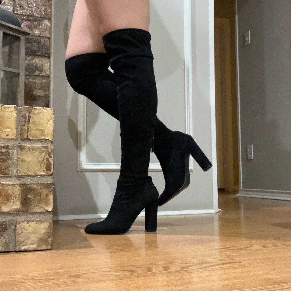 Steve Madden Emotions Black Suede Over-the-Knee Block Heel Boots